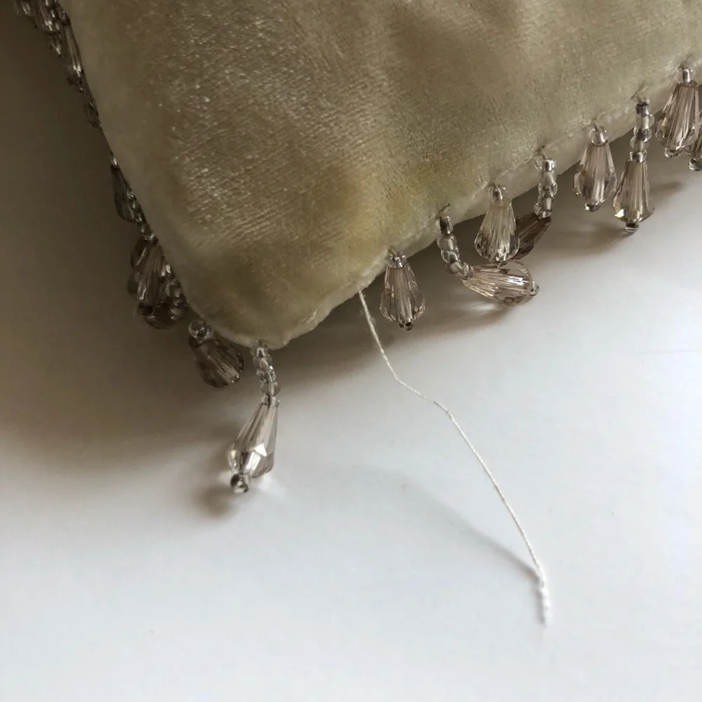 Z Gallerie 14” x 14” Accent Pillow Velvet Beaded Beige